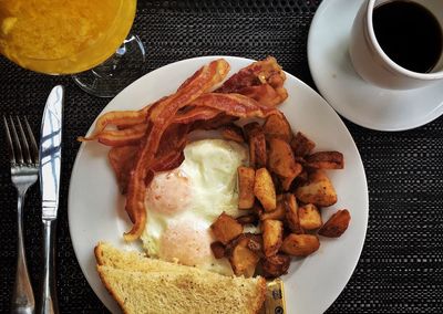 Close-up of breakfast served on table