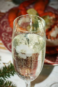 Close-up of beer in glass on table