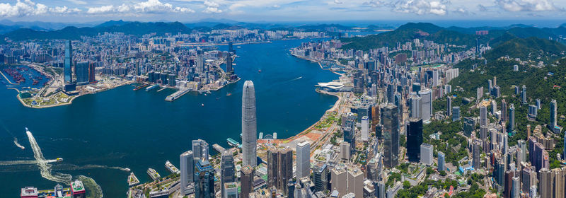 High angle view of cityscape against sky