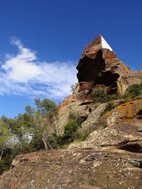 Low angle view of rock formation against sky