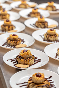 High angle view of food in plate on table