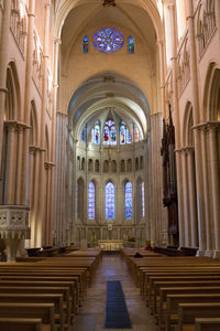 Interior of the saint jean cathedral in lyon with its magnificent stained glass windows