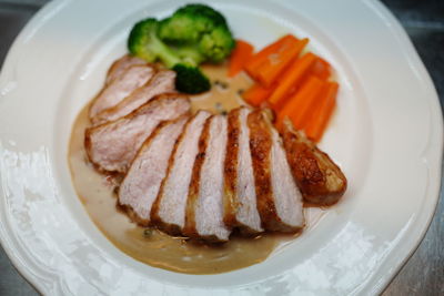 High angle view of meal served in plate