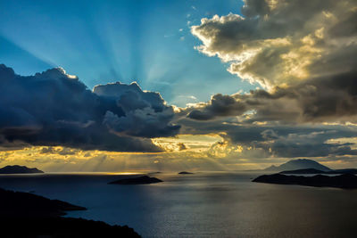 Scenic view of sea against dramatic sky