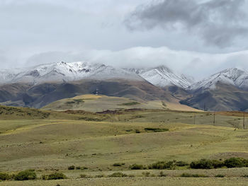 Scenic view of snowcapped mountains against sky