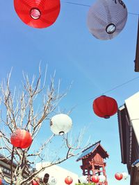 Low angle view of red lanterns