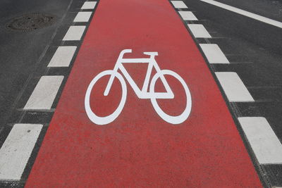 High angle view of bicycle lane in city