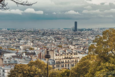 High angle view of buildings in city