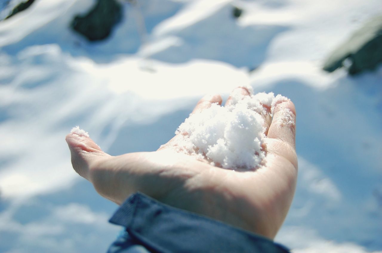 CLOSE-UP OF PERSON HAND HOLDING ICE