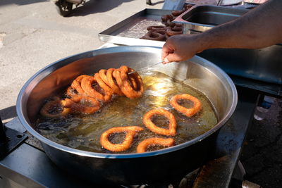 High angle view of person preparing food