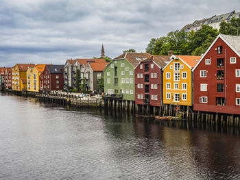 View of colorful apartment buildings at water