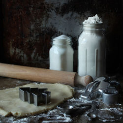 Close-up of ice cream in jar on table