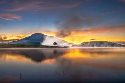 Scenic view of sea against sky during sunset