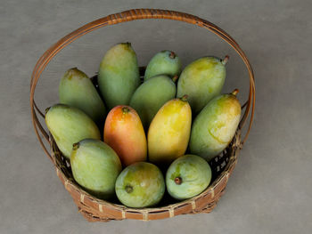 High angle view of fruits in basket