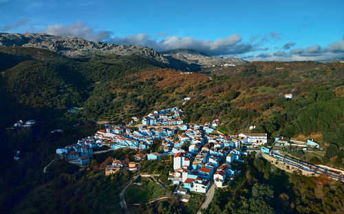 High angle view of townscape against sky