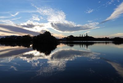 Scenic view of lake against sky during sunset