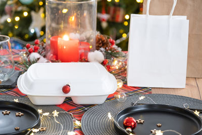 Close-up of christmas decoration on table