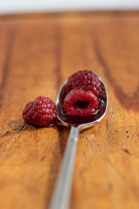 Close-up of strawberries on table