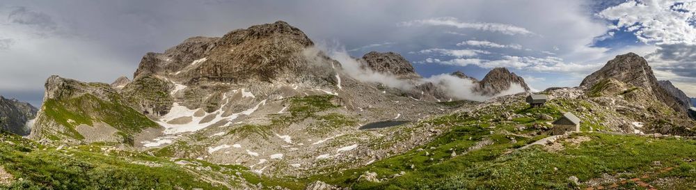 Panoramic view of rocks in mountains against sky