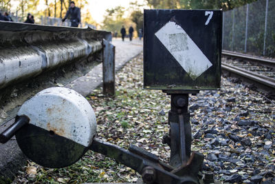 Close-up of railroad track switch