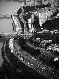 High angle view of city street