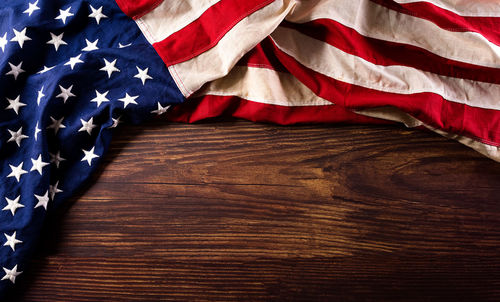 Close-up of flag against blue wall