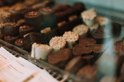 High angle view of chocolate cake on table