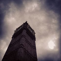 Low angle view of clock tower against cloudy sky