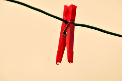 Close-up of red object over white background