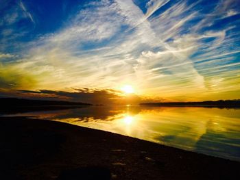 Scenic view of lake at sunset