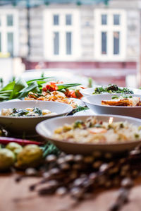 Food served in bowls on table