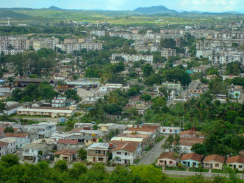 High angle view of buildings in city