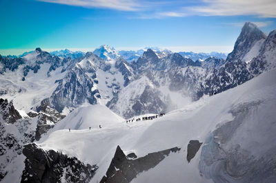 Scenic view of snow covered mountains against sky