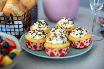 Close-up of cupcakes on table