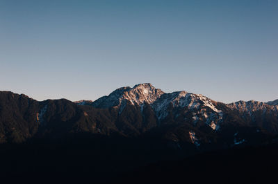 Scenic view of mountain range against clear sky