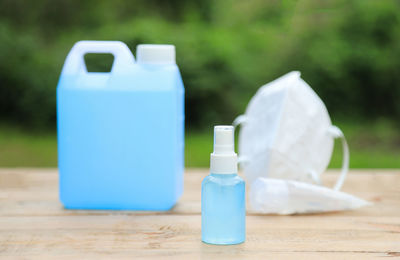 Close-up of plastic bottle on table