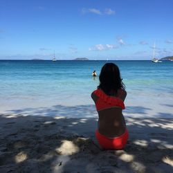 Rear view of woman on beach