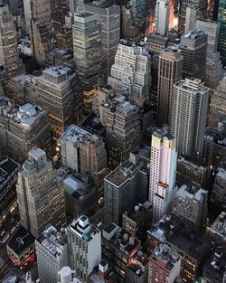 High angle view of modern buildings in city