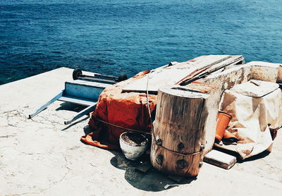 High angle view of ship in sea