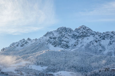 Scenic view of snowcapped mountains against sky