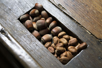 High angle view of coffee beans on table