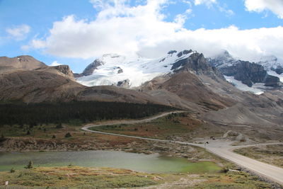 Scenic view of snowcapped mountains against sky