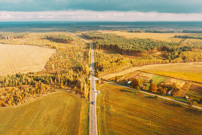 High angle view of agricultural field against sky