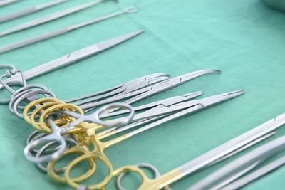 High angle view of scissors on table