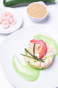 High angle view of food in plate