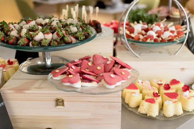 High angle view of dessert on table
