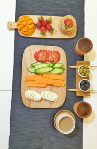 High angle view of chopped vegetables on cutting board