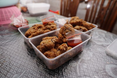 High angle view of food on table