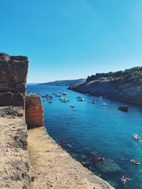 Scenic view of sea against clear blue sky