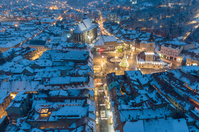 High angle view of buildings during winter